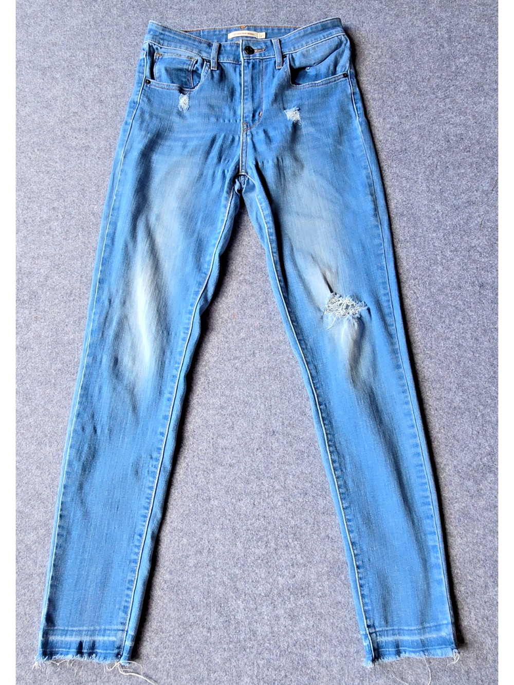 Levis 721 Jeans Women's 27 Blue Distressed High Rise Skinny Light Wash Unhemmed